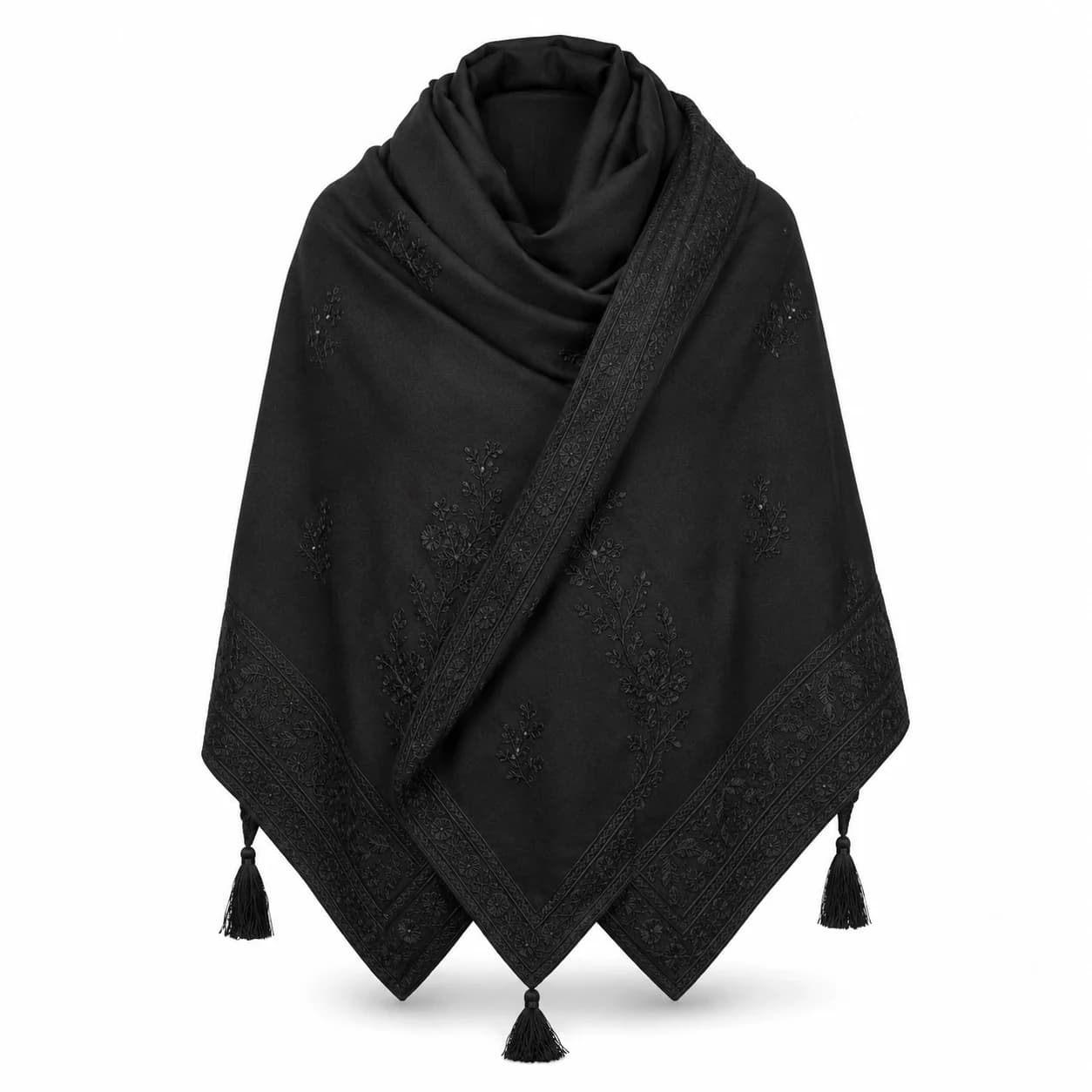 Black Embroidered Hussaini Shawl / Chadar