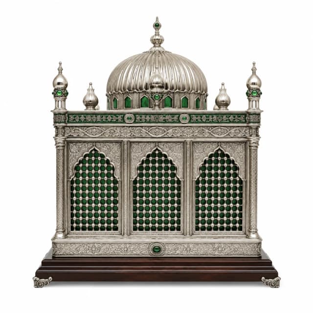Silver-plated zarih replica with green velvet screens